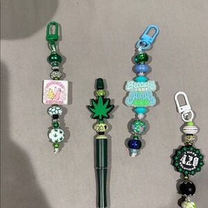 Decorative Beaded Keychain with Green Accents